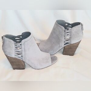 Vince Camuto Gray Suede Peep-Toe Ankle Boots